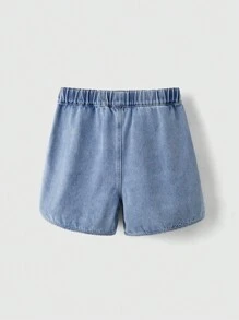 Short vaquero para niñas preadolescentes, estilo casual y cómodo para actividades al aire libre, cintura elástica, ajuste holgado, azul lavado ligero para verano
