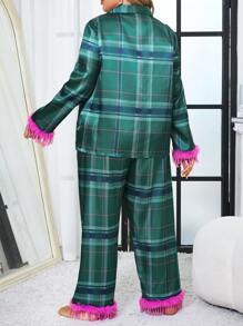 Plus Size Plaid Flannel Pajama Set - Multicolor - View 2