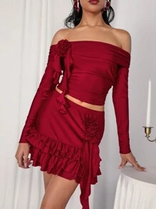 COSMINA Set de 2 lazos florales 3D color rojo burdeos para mujer, para el Día de San Valentín y Año Nuevo, para otoño/invierno