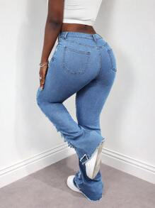 SHEIN Slayr Women's Side Pocket Flared Distressed Denim Jeans