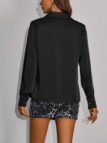 Zolique Solid Color Long Sleeve Shirt Fall Cloth For Women - Black - View 2