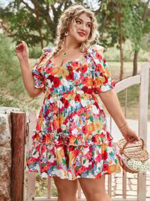 SHEIN VCAY Plus Size Floral Patchwork Print Resort Dress