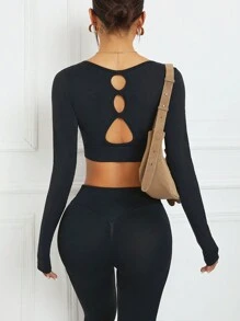 SHEIN Sport Studio Maglietta e top da allenamento aderenti senza schienale, a maniche lunghe/slim fit/crop, in tinta unita, per l'attività fisica