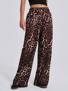 EURMUSE Leopard Printed For Season Fabric Elastic Back Waist Wide Leg Pants - Multicolor - View 6