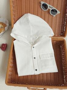 SHEIN 1pc Young Boys' Casual College Style White Oversized Dropped Shoulder Loose Short Sleeve Shirt, Versatile For Outdoor, School, Holiday Gatherings, Home, Travel, Suitable For Spring/Summer