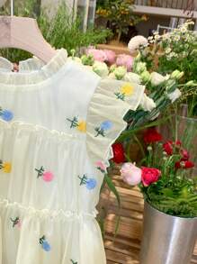 SHEIN LMoss Kids Vestido ajustado con volantes y estampado floral en miniatura para niñas jóvenes de LMoss