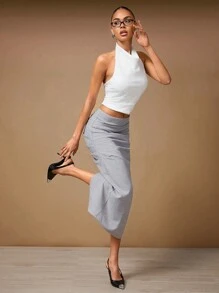 Hauture Vară pentru femei, Haine pentru femei, Top elegant alb cu guler înalt, spate deschis, crop, modă simplă, casual, zilnic, Topuri de femei, Topuri sexy pentru femei, Topuri scurte pentru femei, Topuri de vară, Top alb pentru întâlniri romantice, concerte, spectacole, petreceri, cluburi, seară, festivaluri de muzică - alb - Vizualizare 5