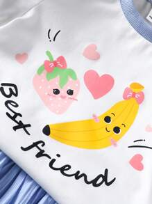 SHEIN Uroczy dziewczęcy zestaw 2 szt.: bluzka z falbaniastymi rękawami i okrągłym dekoltem + spodnie w kształcie latarni, niebieski