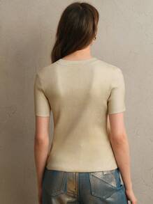 Anewsta Crew Neck Metallic Foil Short Sleeve Casual Knit Top, Suitable For Summer