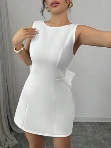 Elenzga Woman's Elegant Sleeveless Mini Dress With Oversized Bow Back Design, Scoop NeckParty