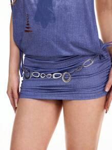ROMWE Grunge Punk 1 pièce Chaîne de taille asymétrique creuse en argent pour femme, accessoire de robe, polyvalent pour le port quotidien