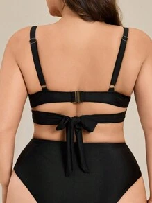 SHEIN Swim Plus Size Cross-Front Design Tankini Top For Summer Beach Vacation - Black - View 2