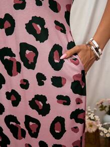 EMERY ROSE Plus Size Women Leopard Print Mid-Length Dress, Summer