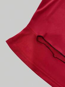 SHEIN EZwear Fashionable Sexy Solid Color Red Hollow-Out Stand Collar Cropped Cami Top