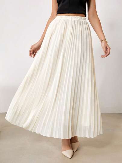 EastFlair Women's Chiffon Pleated Long Skirt, Suitable For Spring/Summer, Valentine's Day
