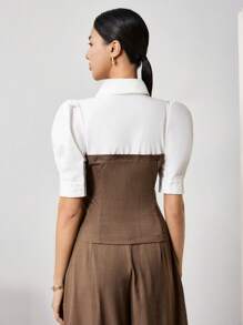 EastFlair Chemise décontractée pour femmes à manches bouffantes courtes, style patchwork, boutonnage simple, printemps/été - Multicolore - Voir 2