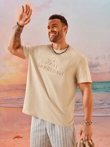 EASEVO Camiseta de punto de manga corta con cuello redondo y estampado de letra en relieve para hombres de talla grande
