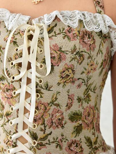 Kawaii Vestido mini con corsé acharolado con detalles de corbata