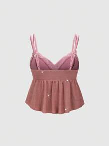 SHEIN Unity 女士情人节二合一蕾丝加垫低领缎面吊带背心，适合派对 - 酒紅色 - 查看 2