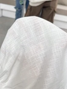 SHEIN LUNE Women's Casual Solid Color Puff Sleeve Button Front Shirt - White - View 7