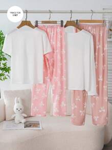 Shein Underwear&Sleepwear Basics Conjunto de pijama para niñas con estampado de mariposas dulces