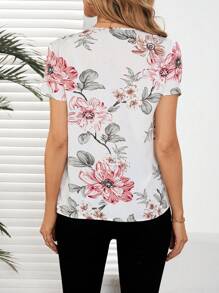 EMERY ROSE Camisa de manga corta de mujer con estampado floral todo sobre para ocasiones informales y de vacaciones