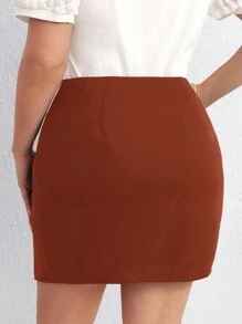 SHEIN Privé Jupe moulante avec fente, ornée de cœurs, de couleur unie, pour grande taille, style décontracté