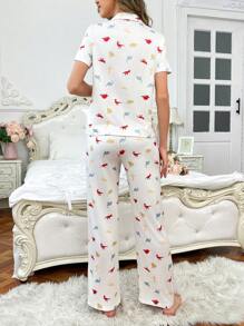 Conjunto de pijama de mujer con estampado de dinosaurio en bloques de color lindo Ins, de manga corta