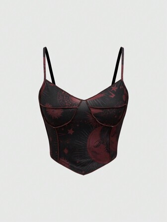 Débardeur asymétrique imprimé soleil, lune et étoile