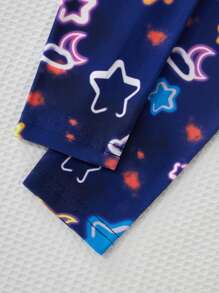 Jeune fille Ensemble de pyjama 2 pièces avec haut à manches longues col rond et pantalon long, imprimé licorne fluorescente