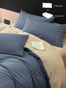 Set de ropa de cama de 2/3 piezas con funda nórdica y 1/2 fundas de almohada de tono bicolor - Juego de ropa de cama moderna de todas las temporadas para el hogar