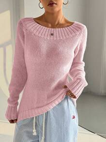 Flirla Women Oblique Shoulder Asymmetrical Neck Dual-Wear Solid Color Long Sleeve Sweater, Autumn/Winter