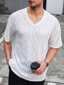 Manfinity CasualCool Camiseta de manga corta de hombre informal y versátil en color liso con textura