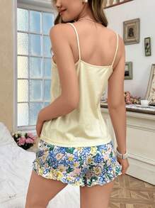 CottageSlumber Conjunto de ropa de dormir romántica para mujer de unicolor y con estampado floral diminuto, ideal para temporada de vacaciones