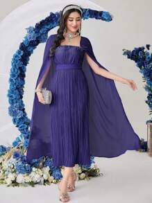 Modelyn Robe longue à manches longues plissée oversize et pelucheuse pour femmes