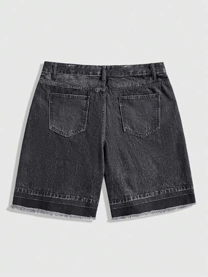 Grunge Punk Men's Street Letter & Eagle Print Pocket Casual Denim Shorts