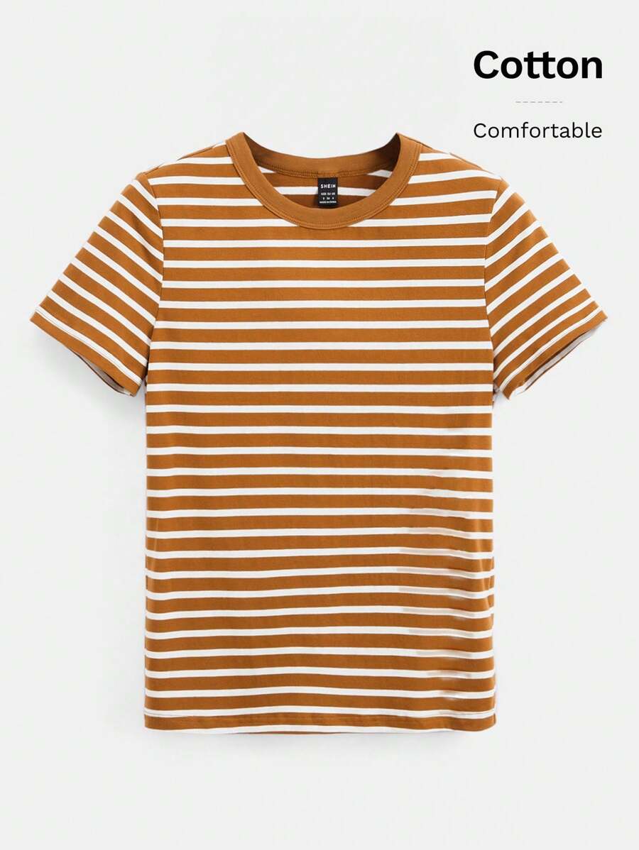 Tseoso Striped Print Round Neck Tee - Multicolor - View 1