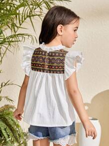 Jong meisje Ditsy Floral Stand Collar Volant Zoom Getailleerd Shirt