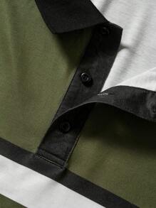 Manfinity Homme Plus Size Men's Solid Color Patchwork Front Button Short Sleeve Top & Shorts Polo Suit, Minimalist