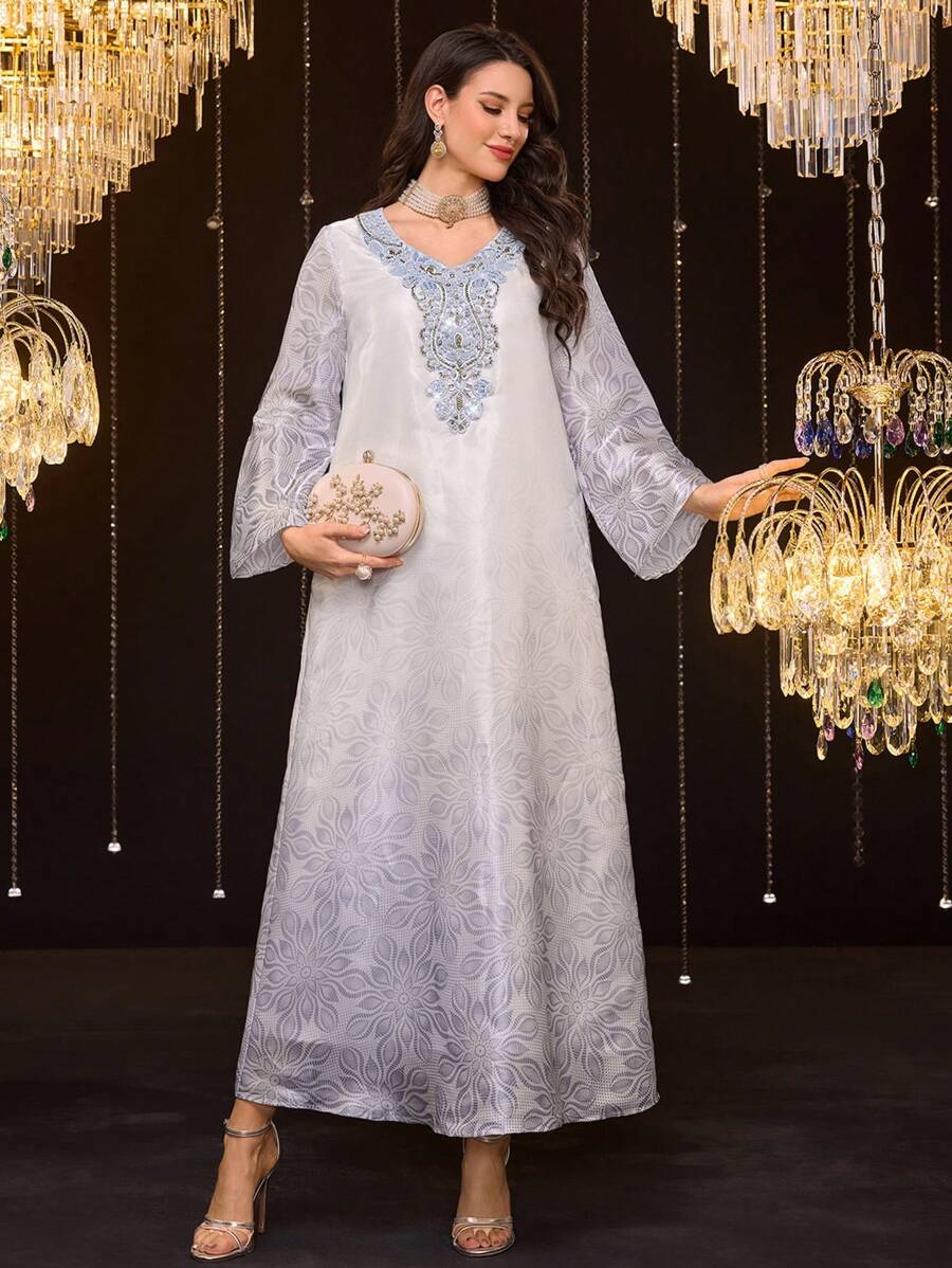 Al Najma 女士土耳其长裙和传统长袍 - 藍色 - 查看 1