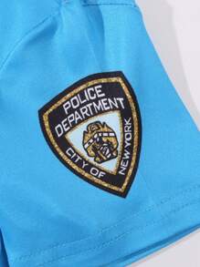 SHEIN New Summer Young Boy Police Officer Printed Short Sleeve Round Neck T-Shirt, Suitable For 4-7 Years Old, Everyday Wear, Cosplay Role Play Costume, Performance, Party, Game - Blue - View 8