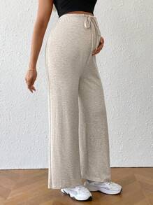 SHEIN Pregnant Women Front Tie Casual Loose Fit Maternity Pants, Daily Wear