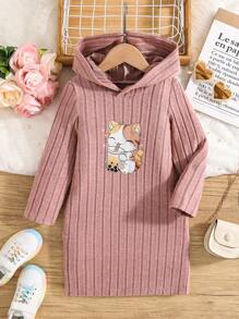 Girl's Cat Pattern Hooded Knit Dress