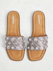 Styleloop Women's Fashionable Elegant Rhinestone Decorated Flat Sandals