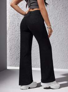 SHEIN EZwear Jeans Casual de Cor Sólida Feminina, Fashion para Uso Diário - Preto - Visão 2