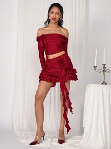 COSMINA Set de 2 lazos florales 3D color rojo burdeos para mujer, para el Día de San Valentín y Año Nuevo, para otoño/invierno