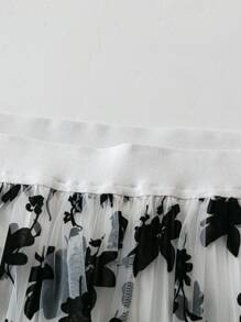 SHEIN LUNE Plus Size Women Elegant Black & White Net Yarn Pleated Casual Midi Skirt Fall Cloth For Women - Black and White - View 4