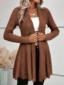 SHEIN LUNE Ruffle Hem Casual Design Cardigan,Long Sleeve Tops - Coffee Brown - View 6