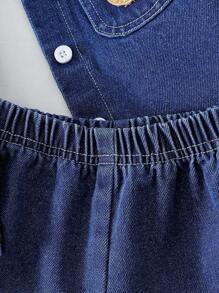 SHEIN Vintaside Kids 男婴夏季牛仔套装，时尚翻领短袖上衣搭配短裤，简约风格，宽松版型，适合户外玩耍、休闲居家、日常运动、派对活动 - 藍色 - 查看 7