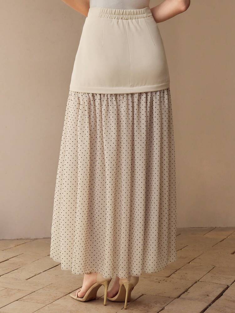 CONTRAST POLKA DOT FLOWY SKIRT,SPRING/SUMMER